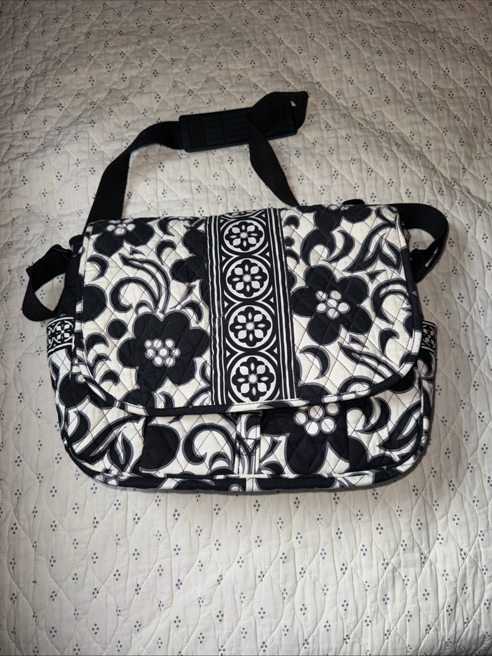 Vera Bradley Black White Floral Shoulder Bag Adjustable Strap